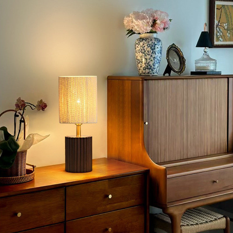 Cylinder Rubberwood Paper Rope Table Lamp