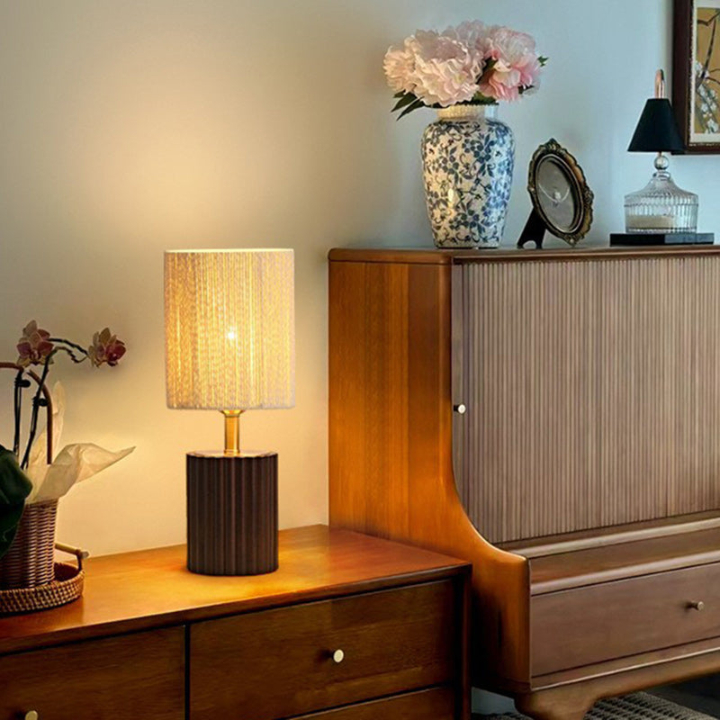 Cylinder Rubberwood Paper Rope Table Lamp