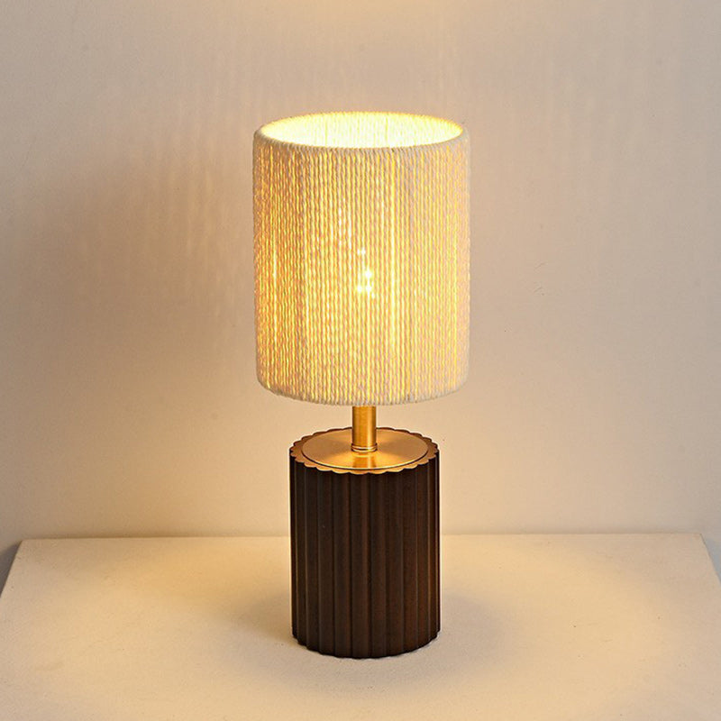 Cylinder Rubberwood Paper Rope Table Lamp