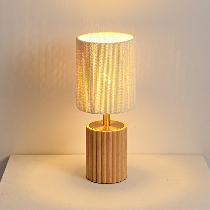 Cylinder Rubberwood Paper Rope Table Lamp