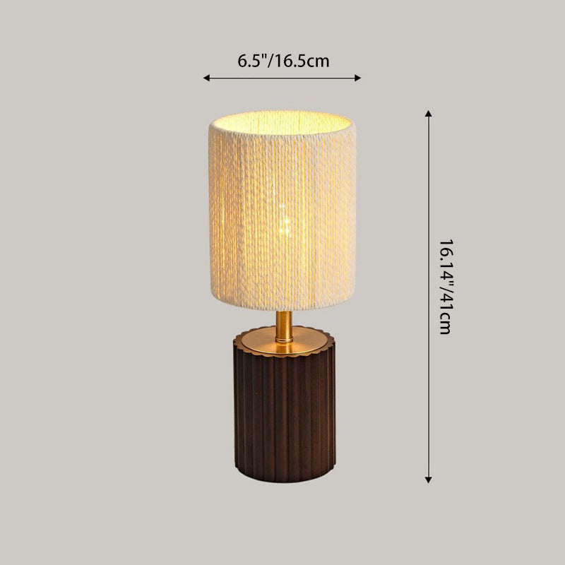 Cylinder Rubberwood Paper Rope Table Lamp