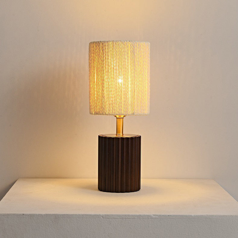 Cylinder Rubberwood Paper Rope Table Lamp