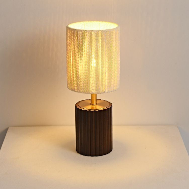 Cylinder Rubberwood Paper Rope Table Lamp