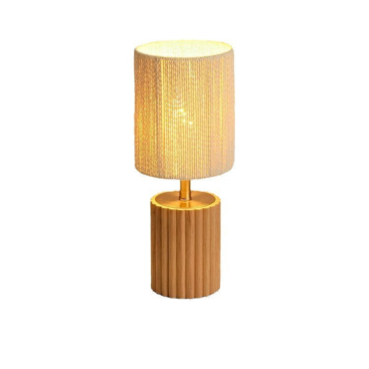 Cylinder Rubberwood Paper Rope Table Lamp