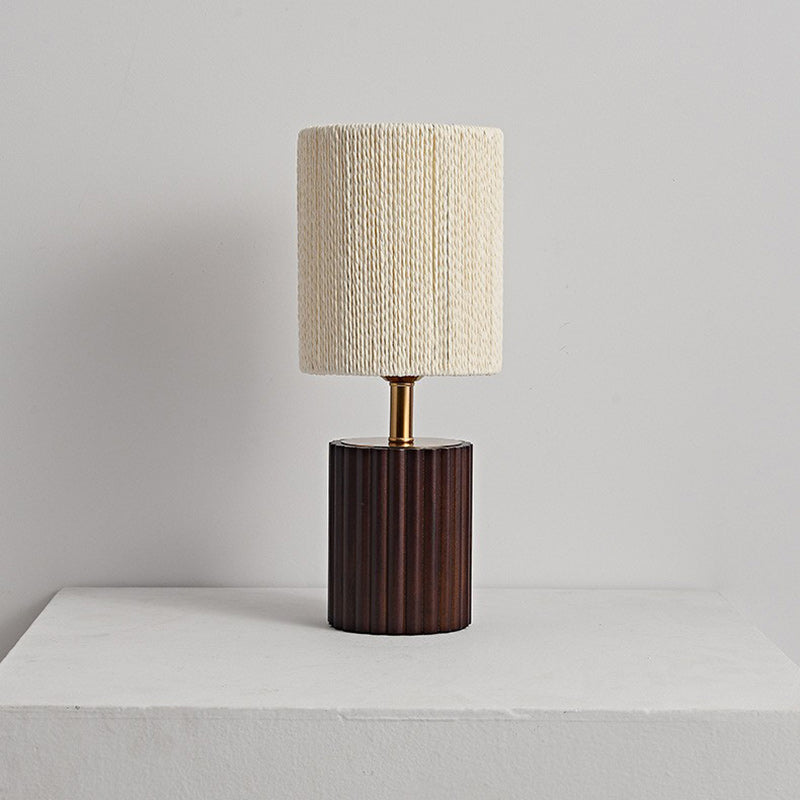 Cylinder Rubberwood Paper Rope Table Lamp