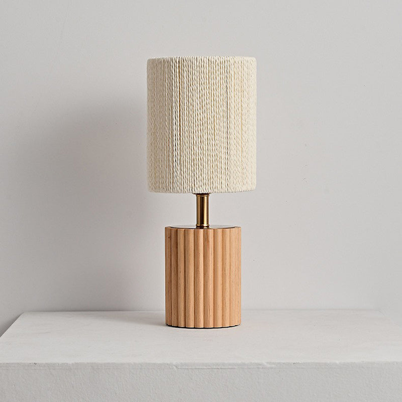 Cylinder Rubberwood Paper Rope Table Lamp