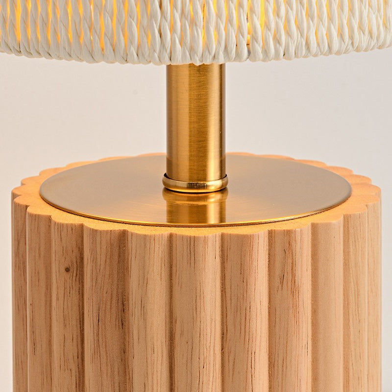 Cylinder Rubberwood Paper Rope Table Lamp