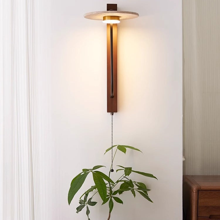 Round Yellow Travertine Carbon Wall Lamp