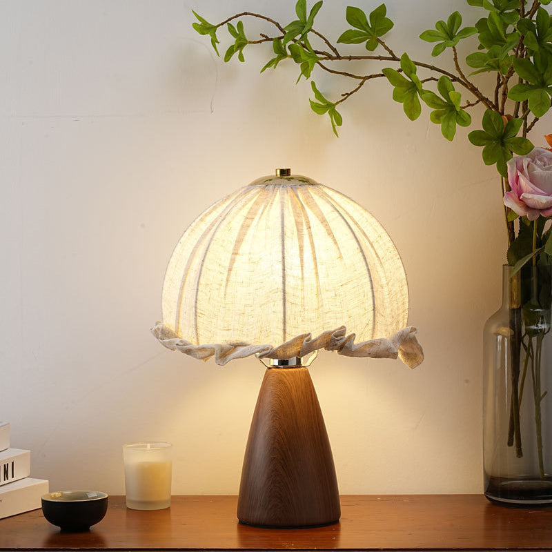 Dome Iron Walnut Wood Table Lamp