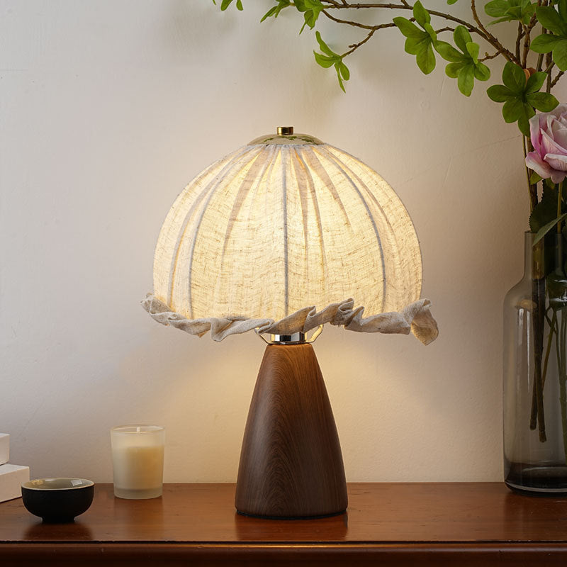 Dome Iron Walnut Wood Table Lamp