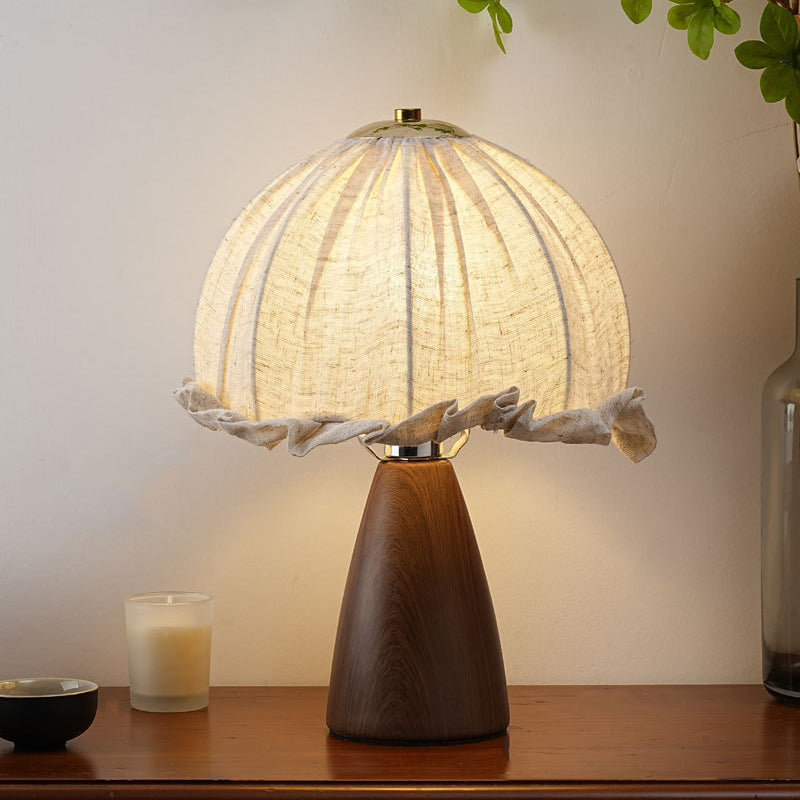Dome Iron Walnut Wood Table Lamp