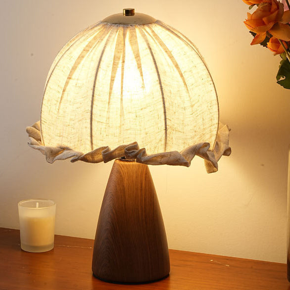 Dome Iron Walnut Wood Table Lamp