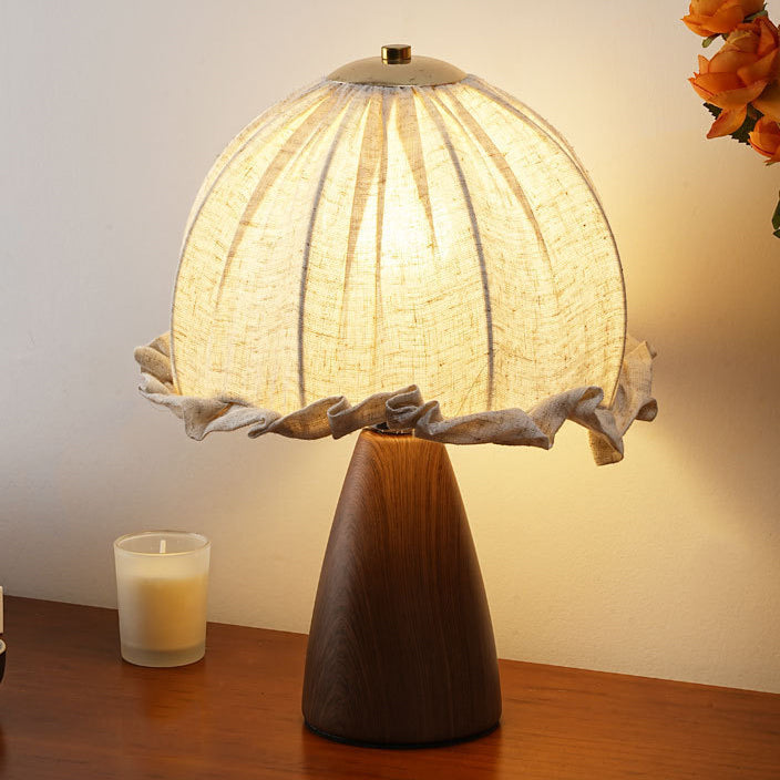 Dome Iron Walnut Wood Table Lamp
