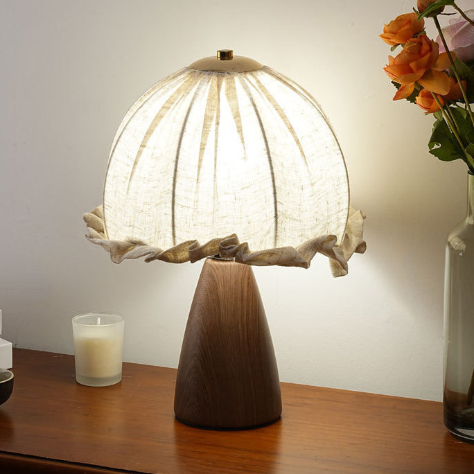 Dome Iron Walnut Wood Table Lamp