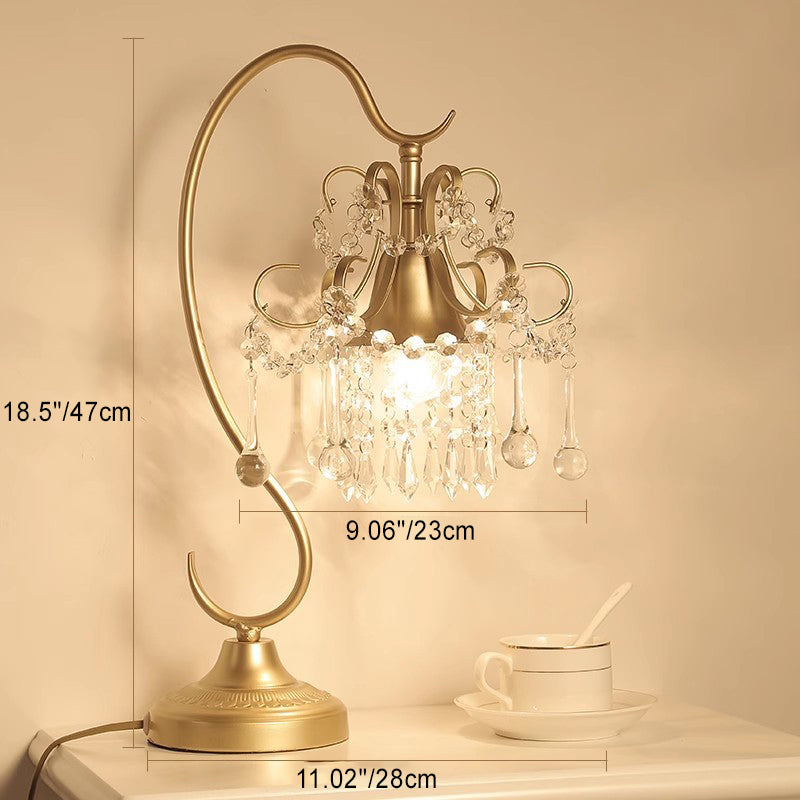 Cone Metal Crystal Bedroom Table Lamp