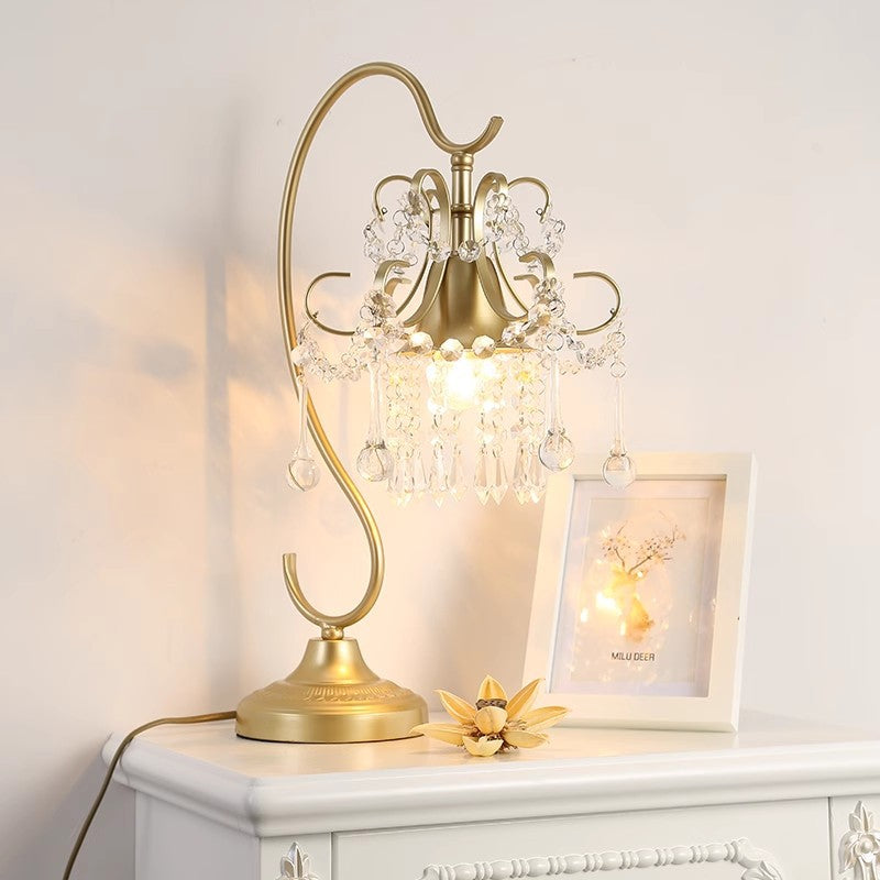 Cone Metal Crystal Bedroom Table Lamp