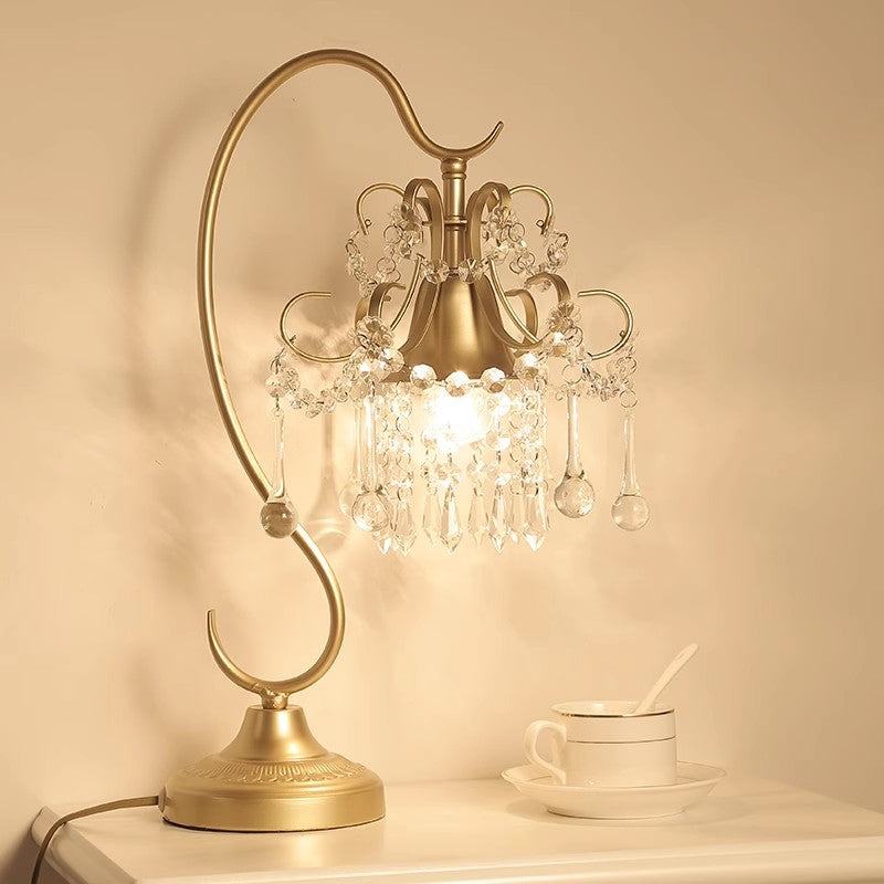 Cone Metal Crystal Bedroom Table Lamp