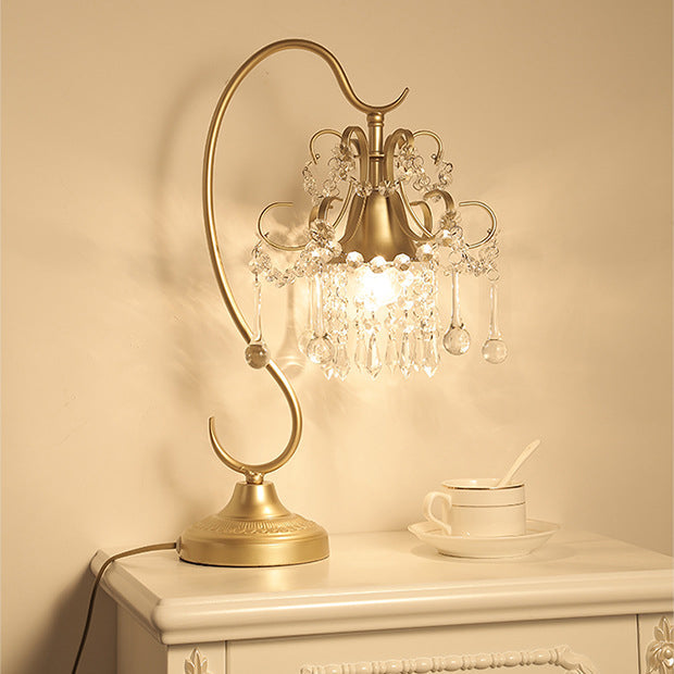 Cone Metal Crystal Bedroom Table Lamp
