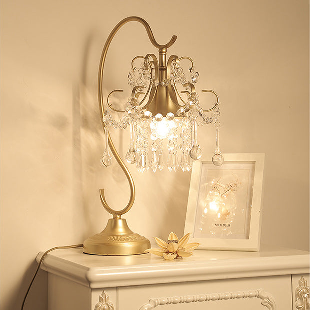 Cone Metal Crystal Bedroom Table Lamp
