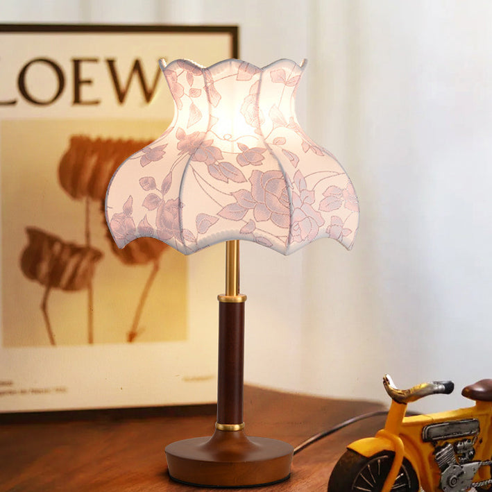 Dome Metal Wood Fabric Table Lamp