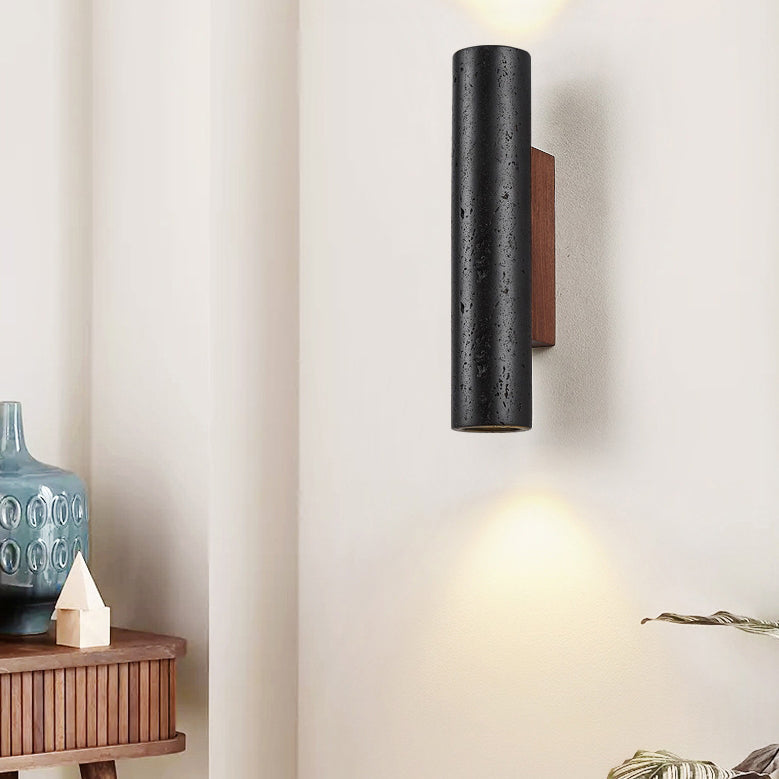 Cylinder Black Travertine Solid Wall Lamp