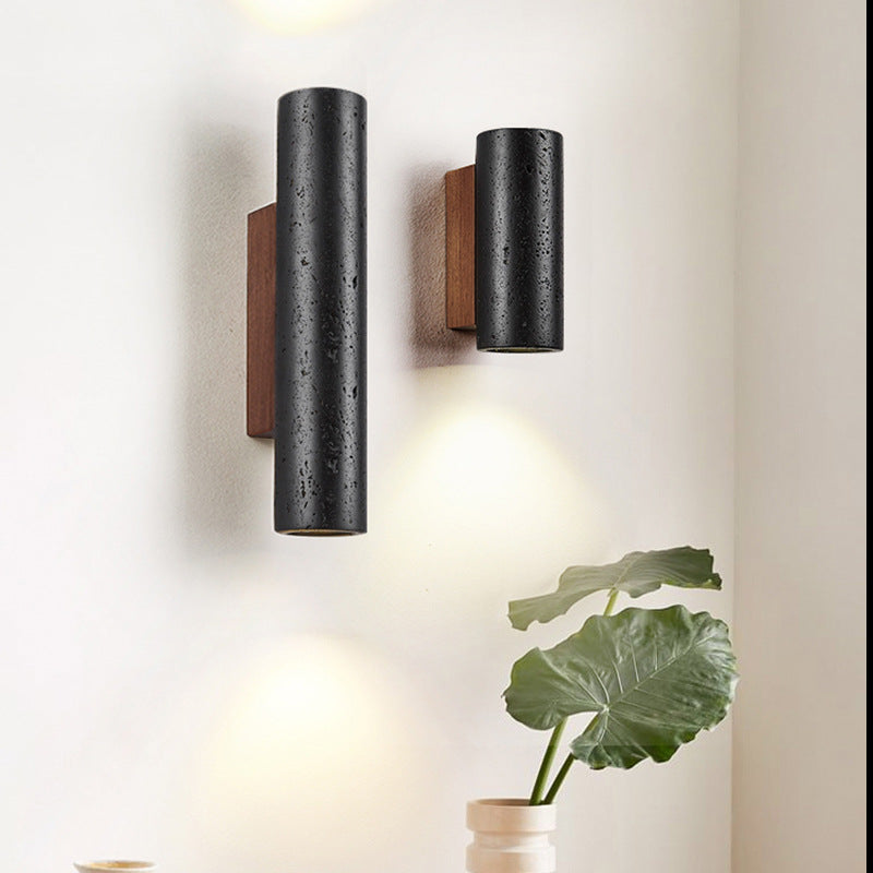 Cylinder Black Travertine Solid Wall Lamp