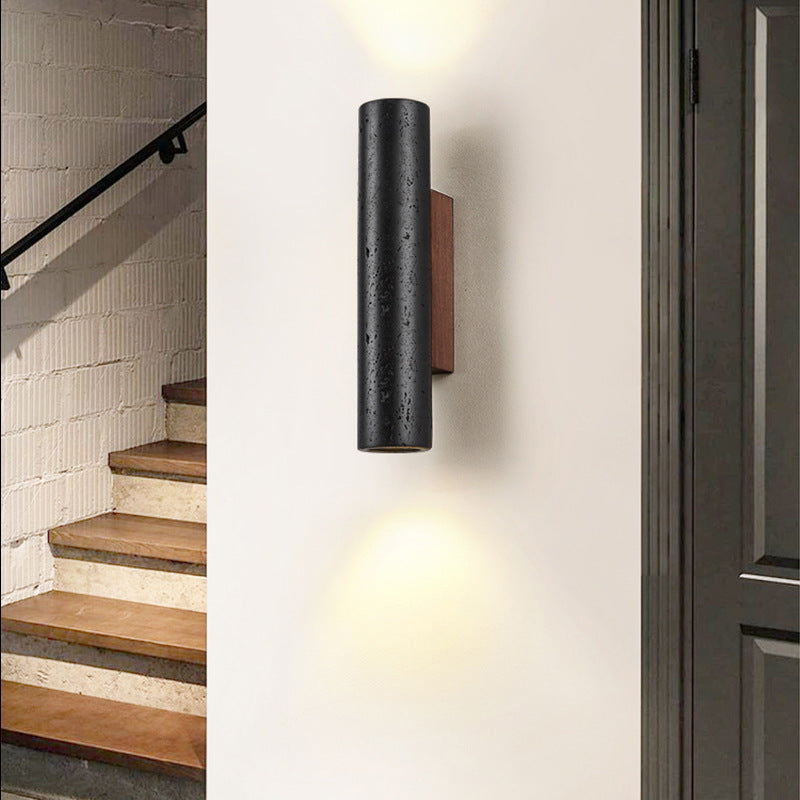 Cylinder Black Travertine Solid Wall Lamp