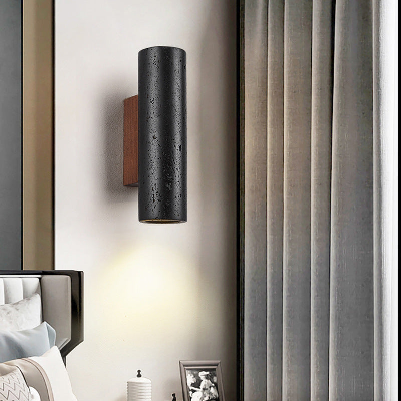 Cylinder Black Travertine Solid Wall Lamp