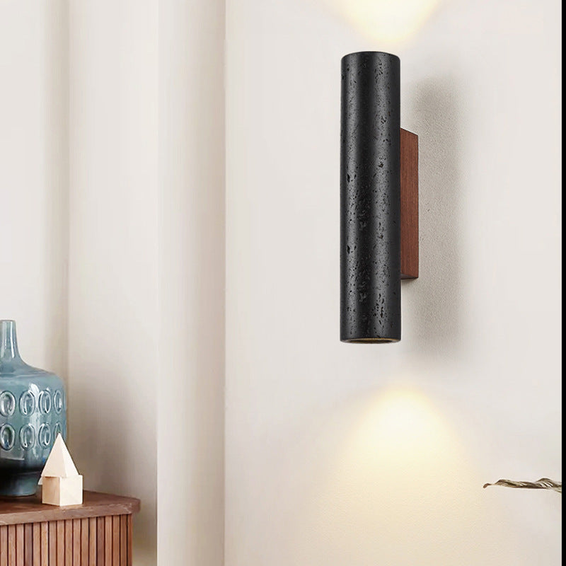 Cylinder Black Travertine Solid Wall Lamp