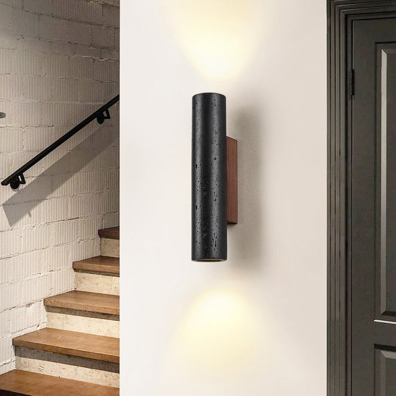 Cylinder Black Travertine Solid Wall Lamp