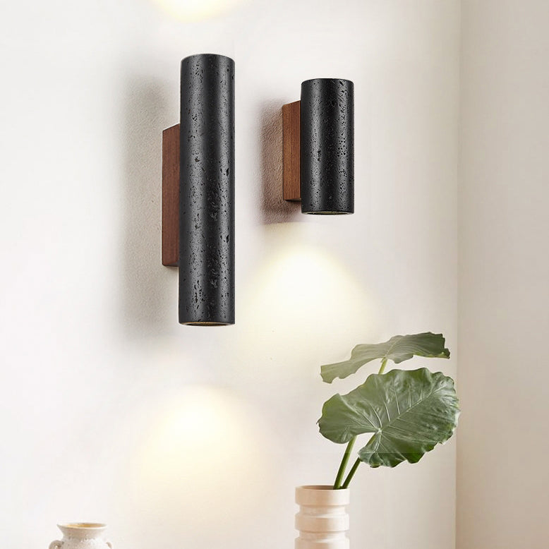Cylinder Black Travertine Solid Wall Lamp