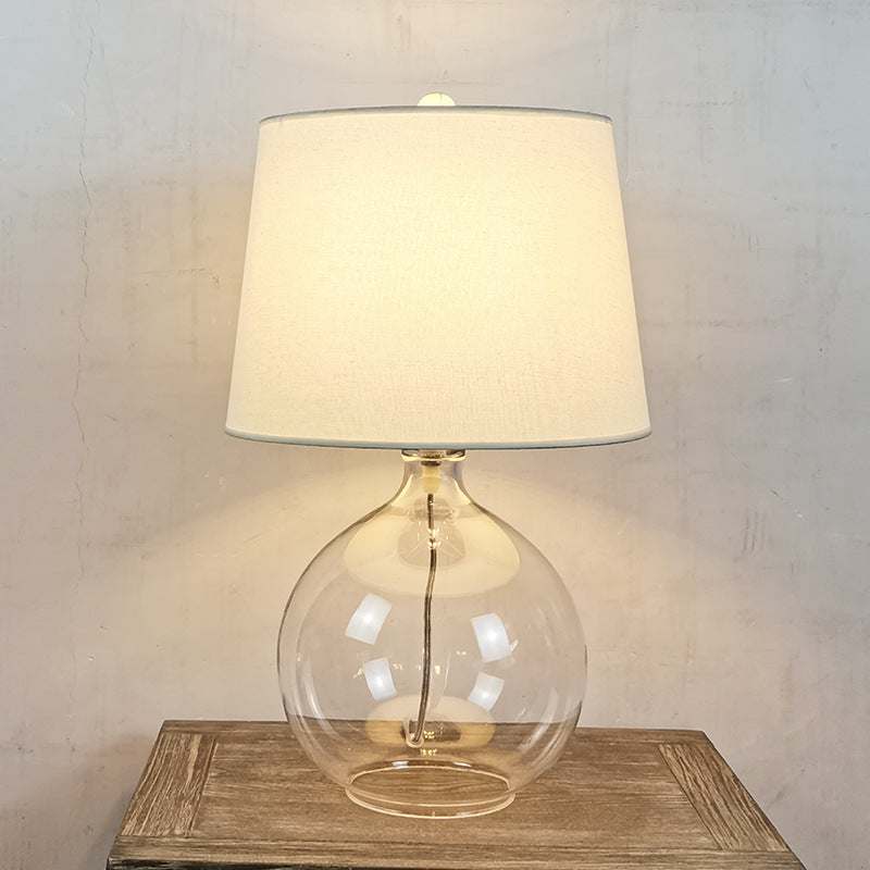 Cylinder Fabric Glass Bedroom Table Lamp