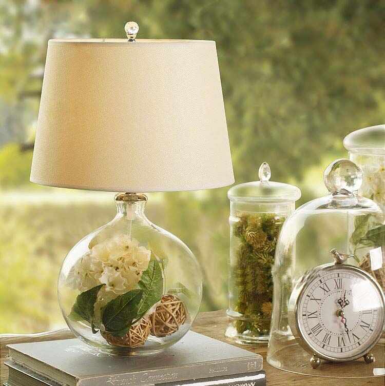 Cylinder Fabric Glass Bedroom Table Lamp