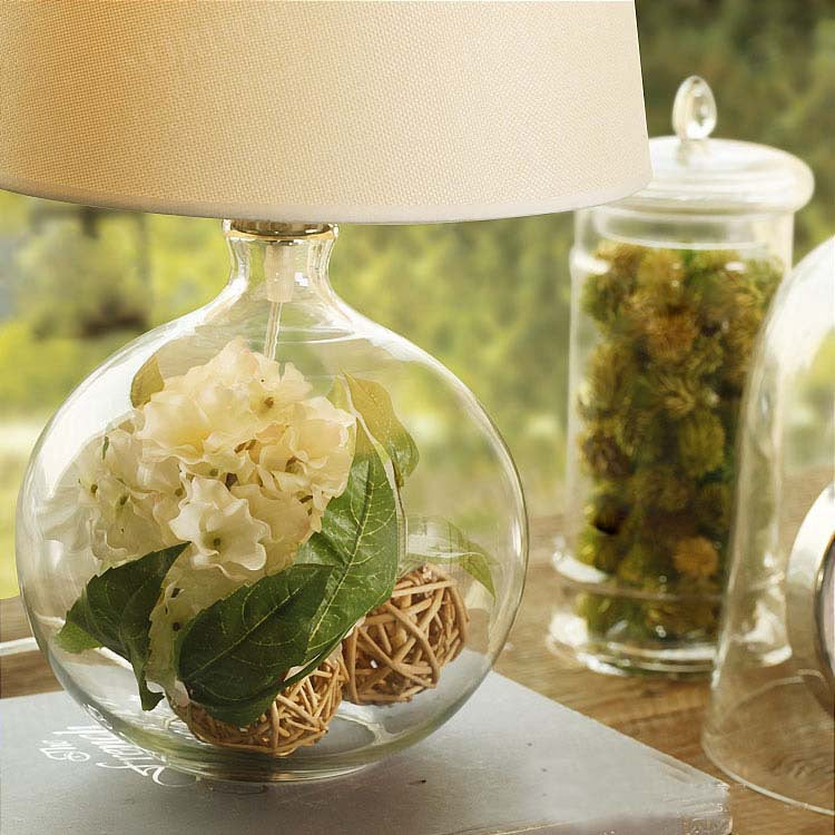 Cylinder Fabric Glass Bedroom Table Lamp