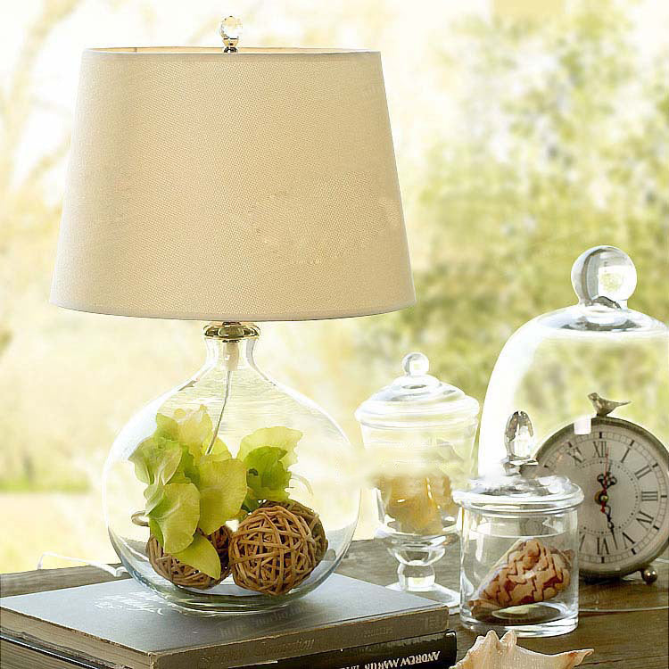 Cylinder Fabric Glass Bedroom Table Lamp
