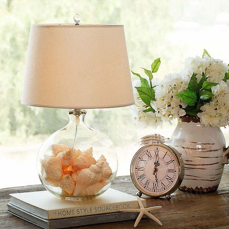 Cylinder Fabric Glass Bedroom Table Lamp