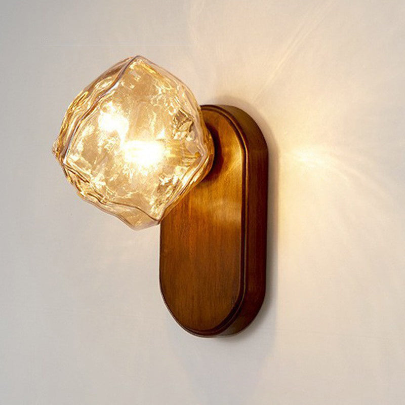 Irregular Ice Solid Wood Wall Lamp