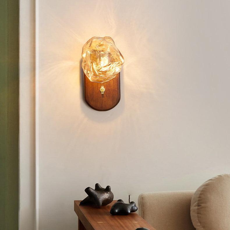 Irregular Ice Solid Wood Wall Lamp