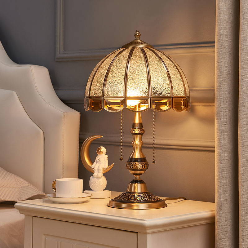 Dome Copper Glass Bedroom 2-Light Table Lamp