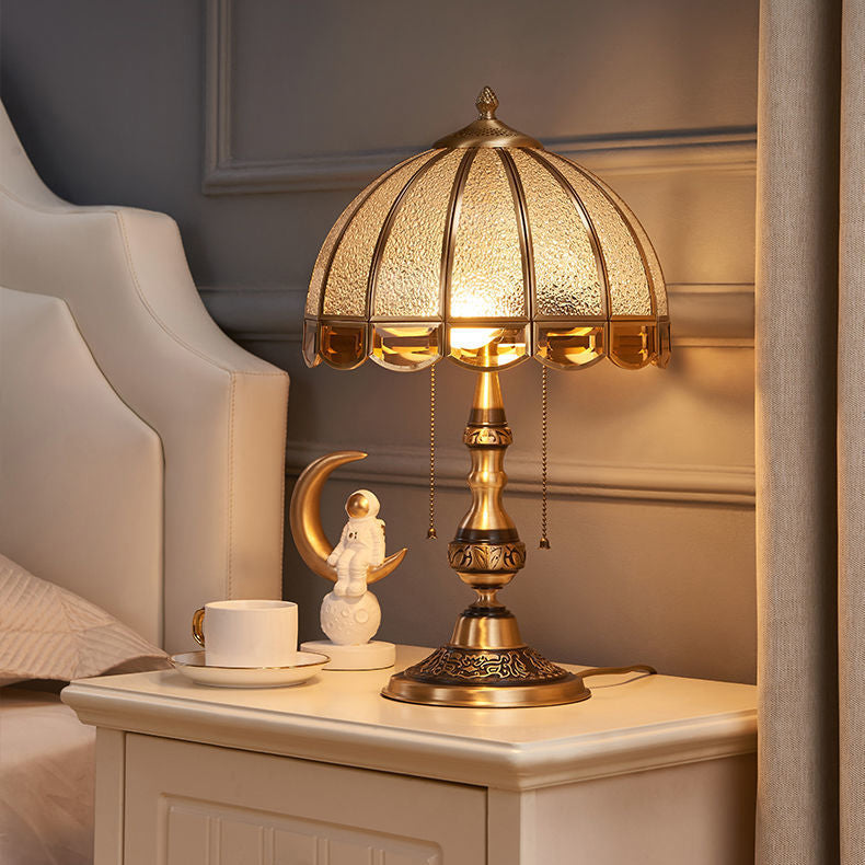Dome Copper Glass Bedroom 2-Light Table Lamp