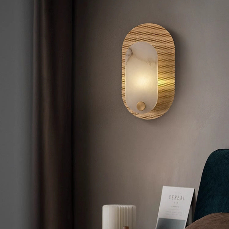 Oval Marble Copper Bedroom Wall Lamp