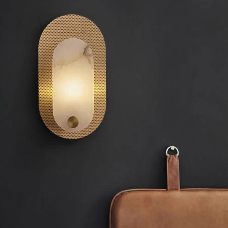 Oval Marble Copper Bedroom Wall Lamp