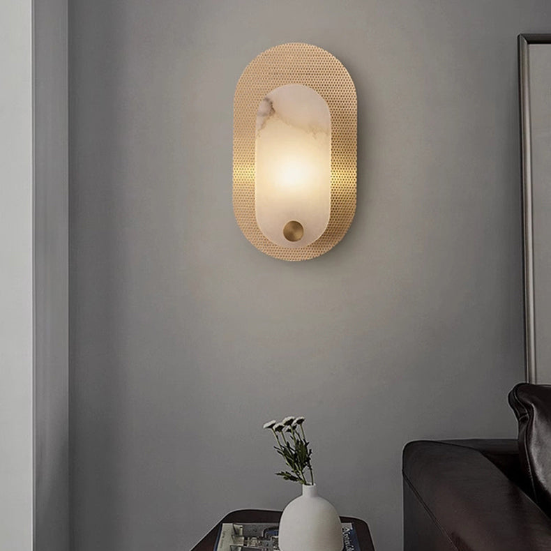 Oval Marble Copper Bedroom Wall Lamp