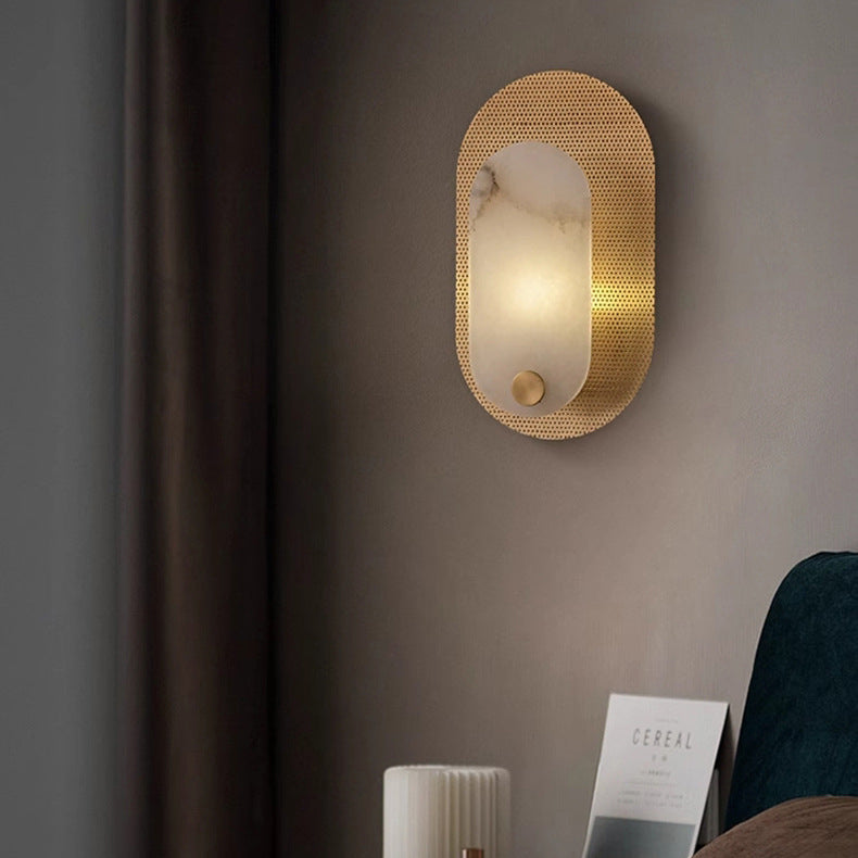 Oval Marble Copper Bedroom Wall Lamp