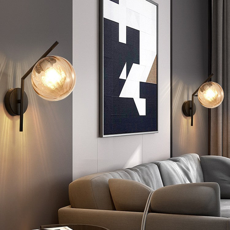 Sphere Iron Glass Bedroom Wall Lamp