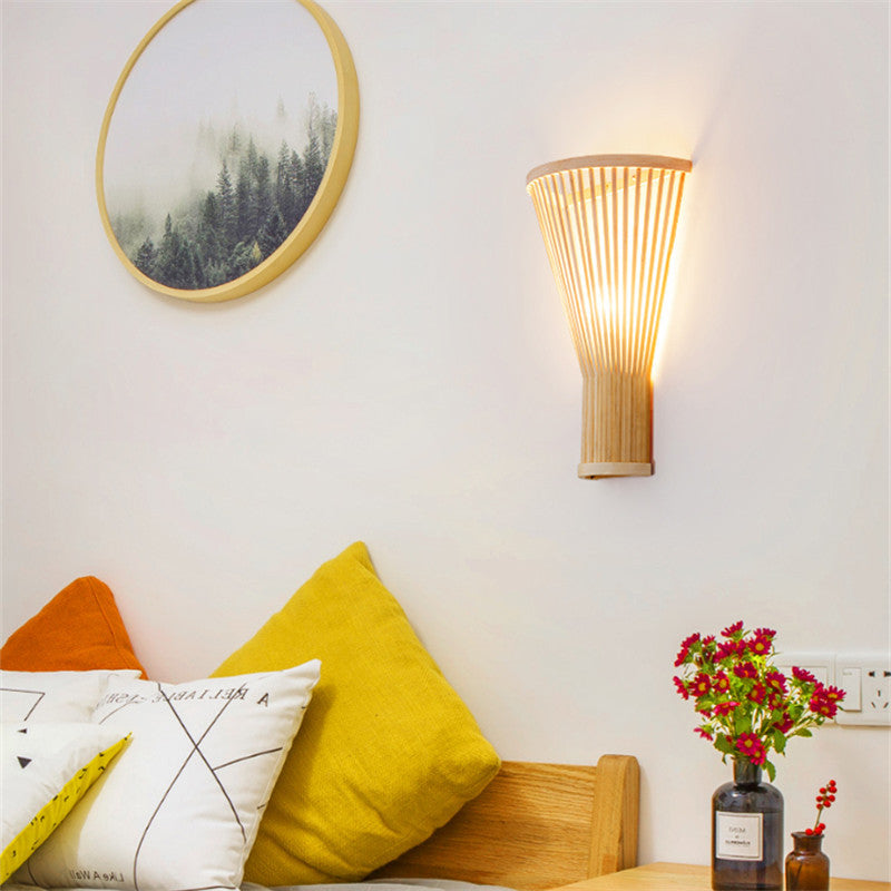 Trapezoid Bamboo Bedroom Wall Lamp