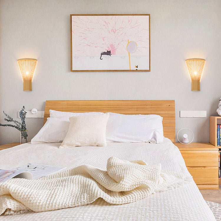 Trapezoid Bamboo Bedroom Wall Lamp