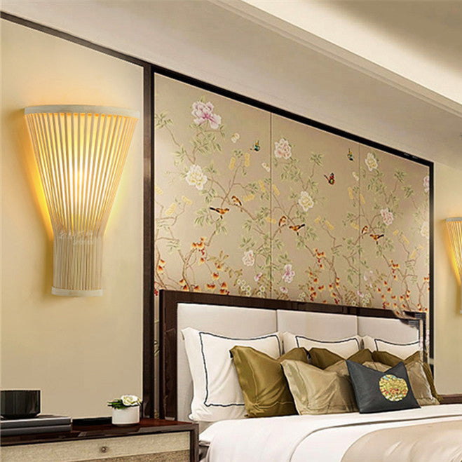 Trapezoid Bamboo Bedroom Wall Lamp