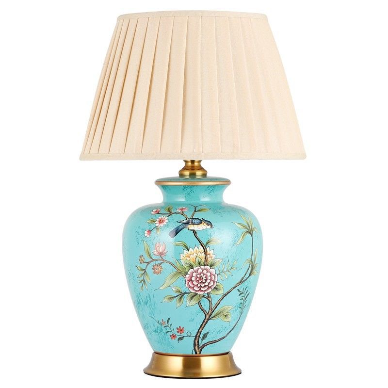 Cone Lampshade Ceramic Fabric Table Lamp