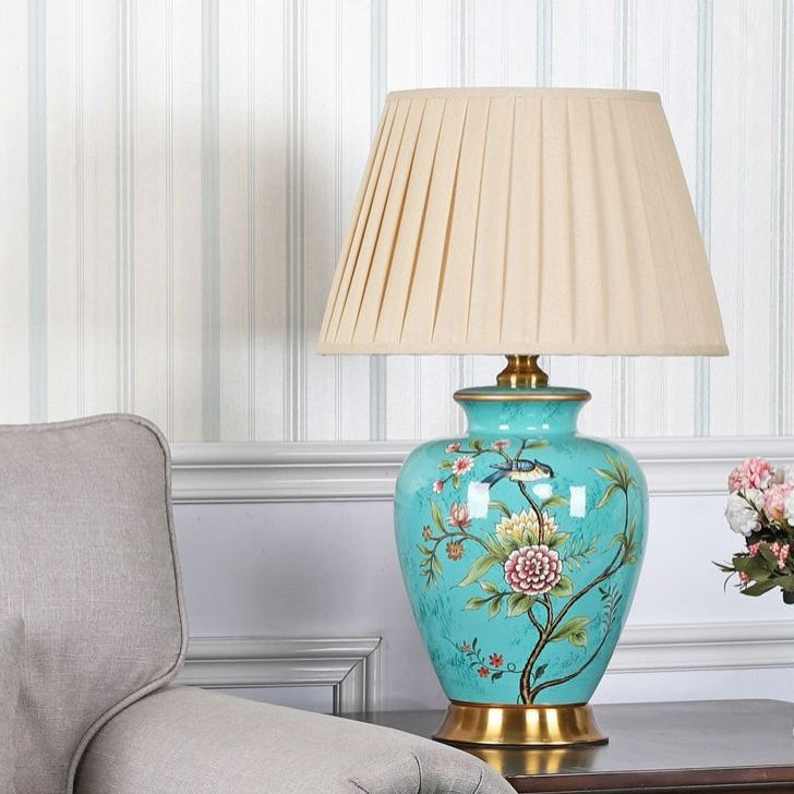 Cone Lampshade Ceramic Fabric Table Lamp